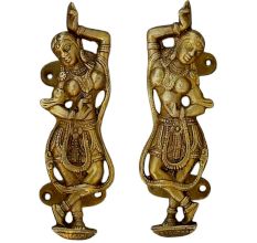 1 Pair Golden Brass Dancing Lady Door Handle